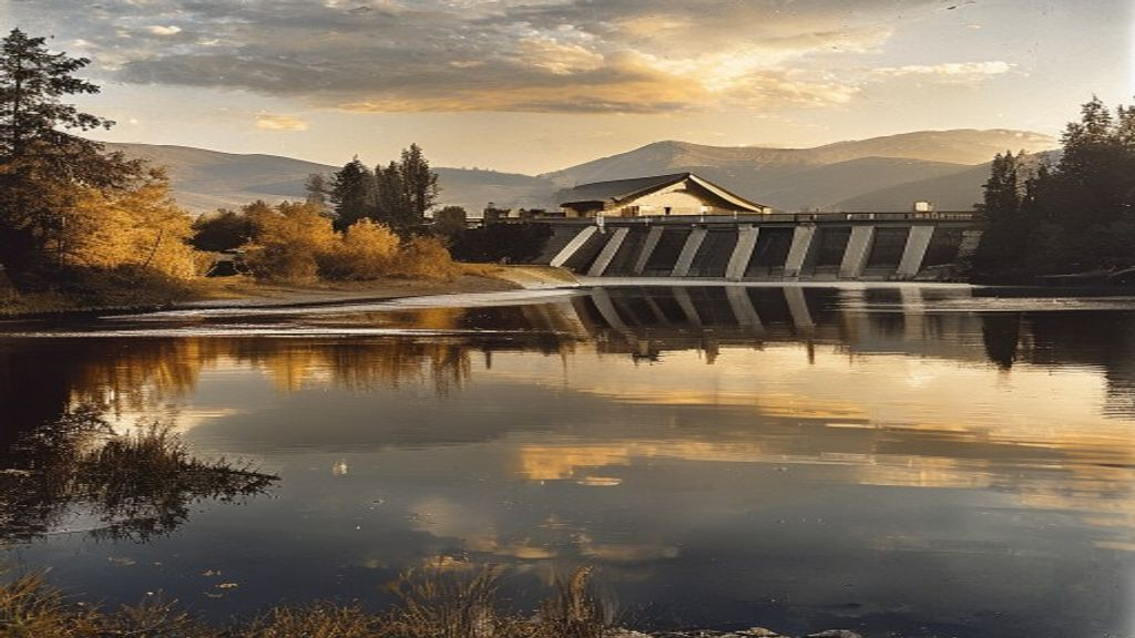 The historic 1927 concrete dam holding back Lake Lure, North Carolina
