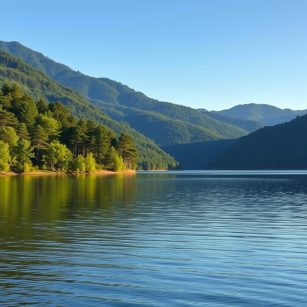 Lake Lure North Carolina mountain lake shoreline view