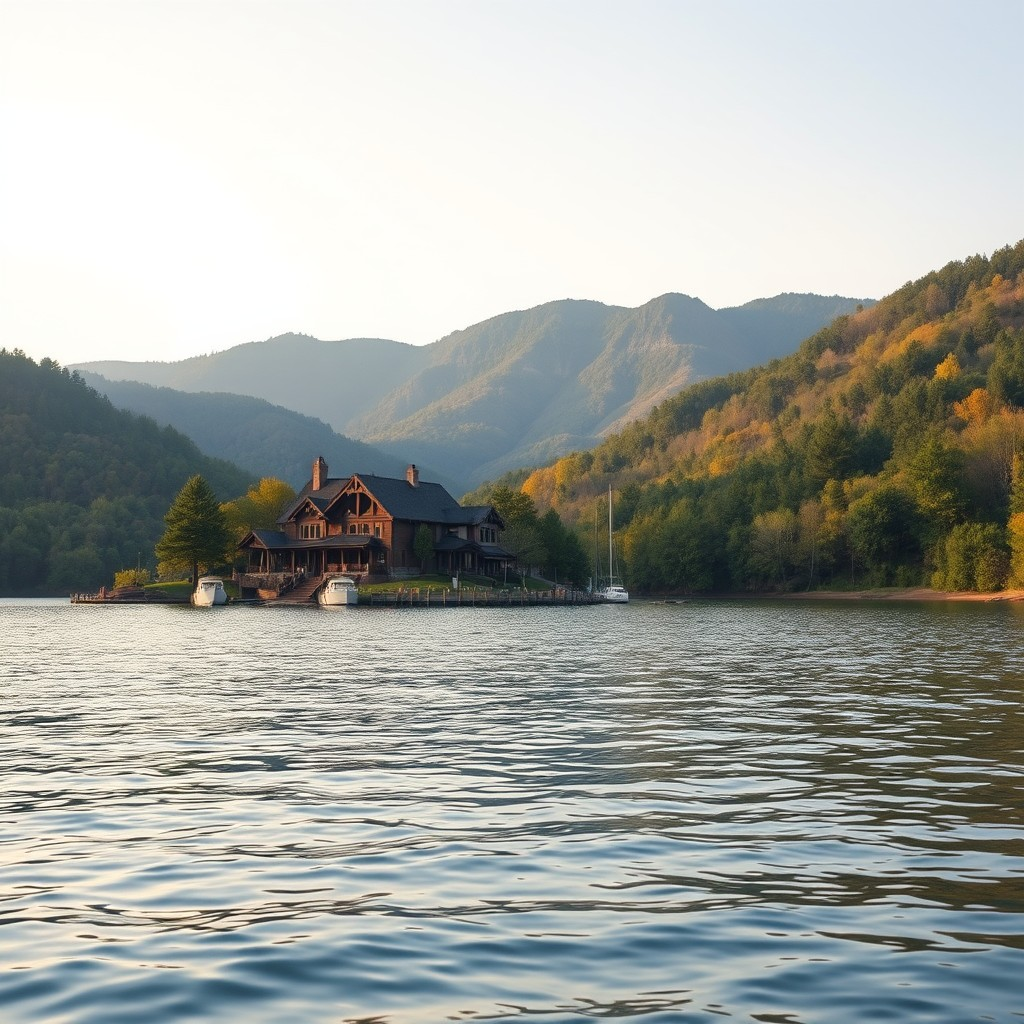A lakefront property on Lake Lure, North Carolina near the summer waterline
