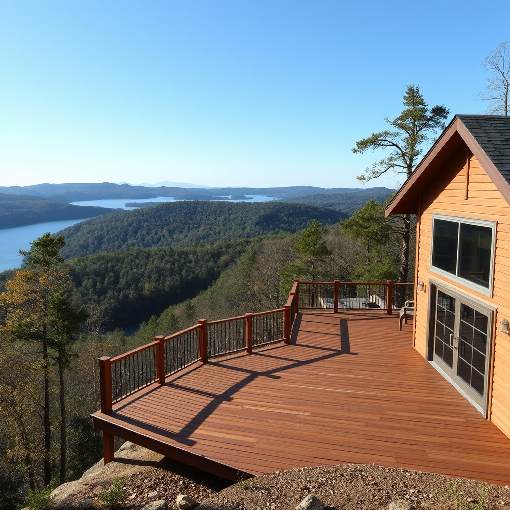 A hillside home above Lake Lure with a wide lake view from the deck