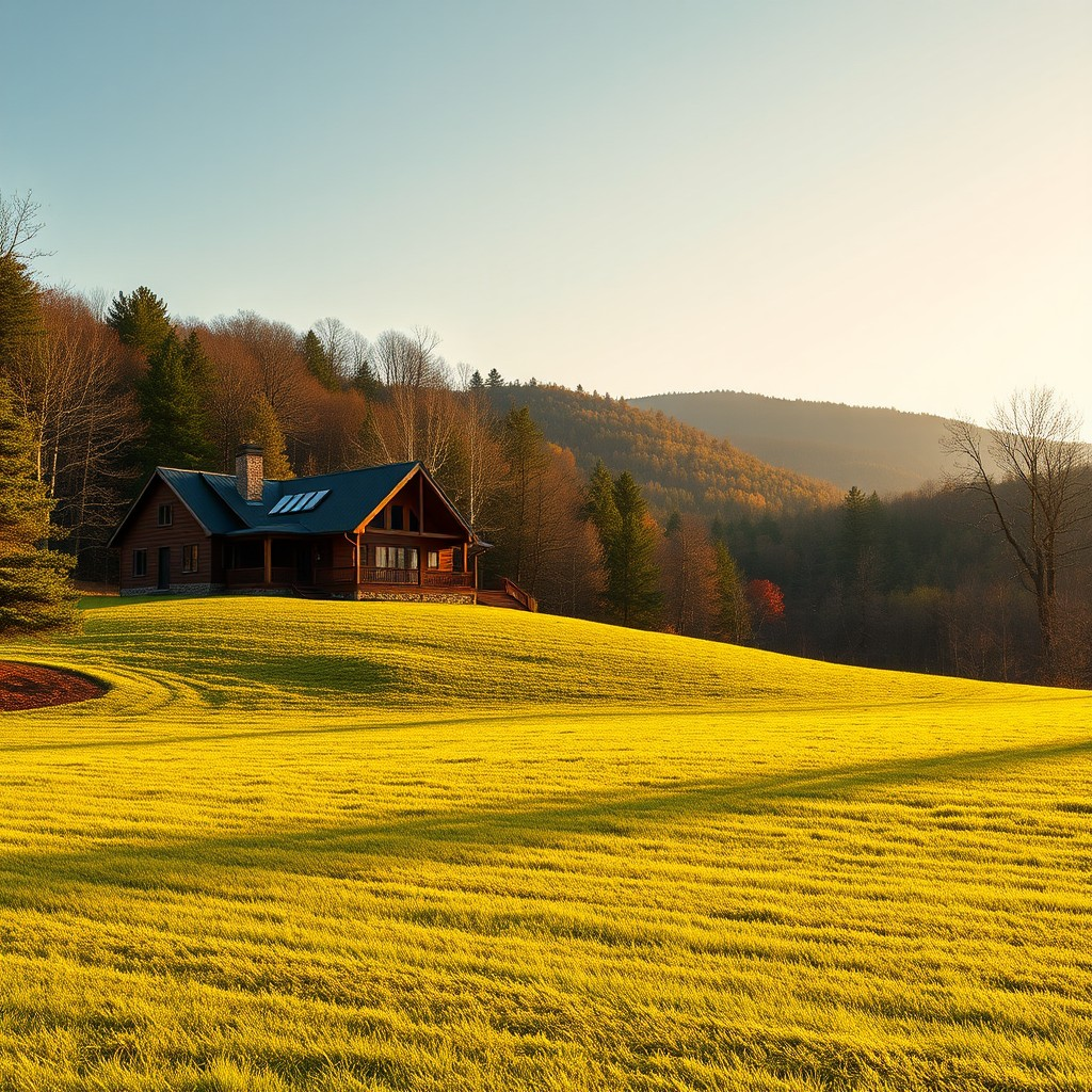 Mountain home with a wide grassy lawn near Lake Lure, North Carolina